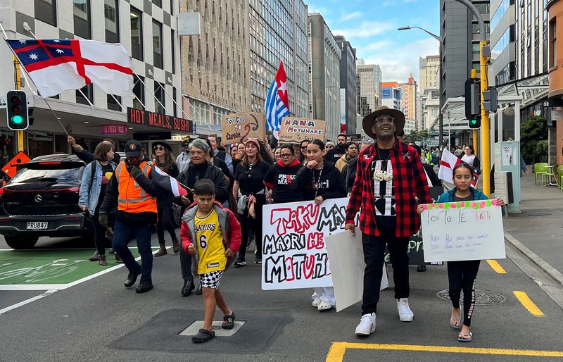 &copy; Reuters. Manifestantes em Wellington, na Nova Zelândia
05/12/2023
REUTERS/Lucy Craymer