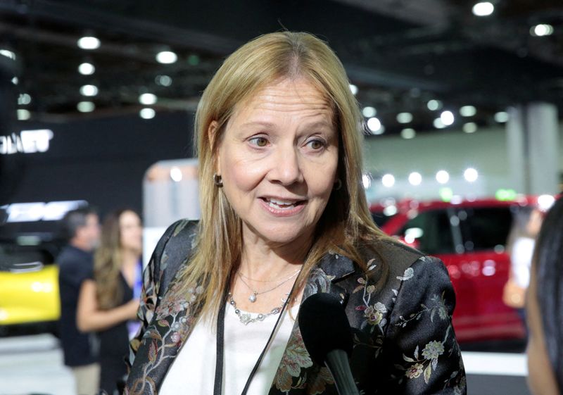 &copy; Reuters. FILE PHOTO: General Motors CEO Mary Barra speaks during a news conference at the North American International Auto Show in Detroit, Michigan,September 13, 2022. REUTERS/Rebecca Cook/File Photo