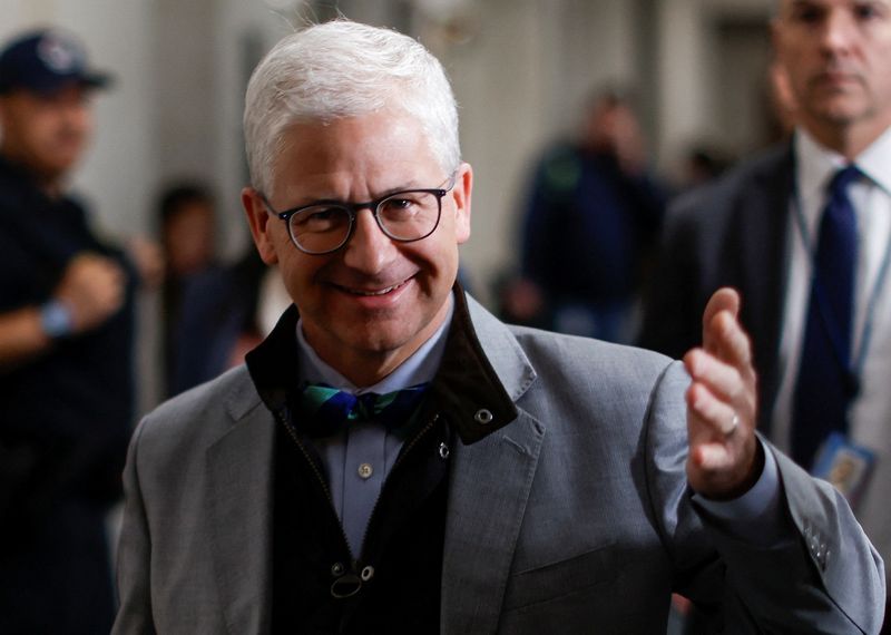 &copy; Reuters. FILE PHOTO: U.S. House Speaker Pro Tempore Rep. Patrick McHenry (R-NC) arrives for a House Republican candidates forum ahead of their decision over the next GOP House Speaker nominee on Capitol Hill in Washington, U.S. October 24, 2023. REUTERS/Jonathan E