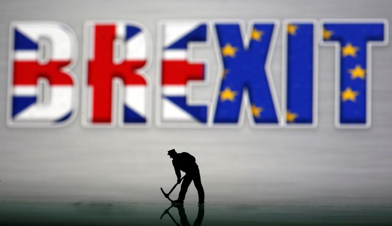&copy; Reuters. FILE PHOTO: A small toy figure is seen in front of a Brexit logo in this illustration picture, March 30, 2019. REUTERS/Dado Ruvic/Illustration/File Photo