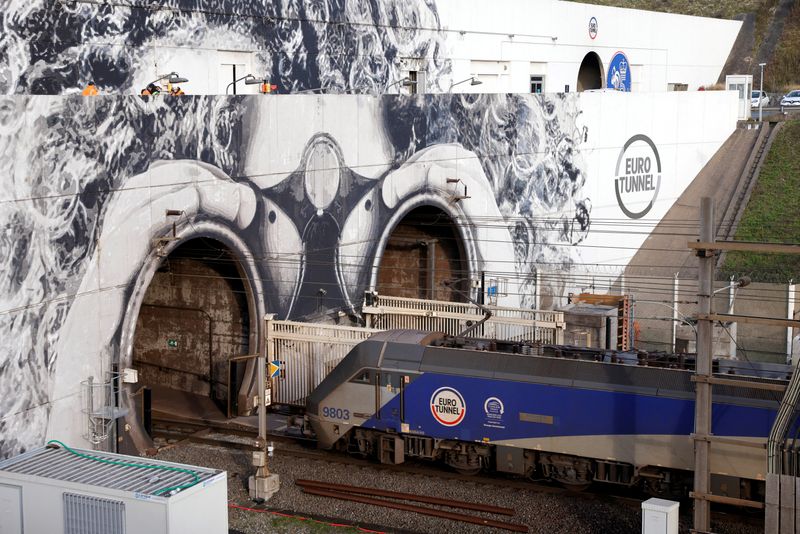 &copy; Reuters. FILE PHOTO: An Eurotunnel freight shuttle enters the Channel Tunnel in Coquelles, near Calais, northern France, December 16, 2020. REUTERS/Pascal Rossignol/File Photo