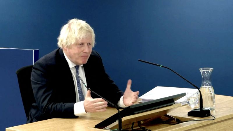 &copy; Reuters. Former British Prime Minister Boris Johnson gives evidence at the COVID-19 Inquiry, in London, Britain, December 7, 2023 in this screen grab obtained from a handout video. UK Covid-19 Inquiry/Handout via REUTERS