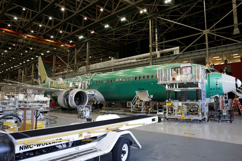 &copy; Reuters. FILE PHOTO: Boeing's 737 MAX-9 is pictured under construction at their production facility in Renton, Washington, U.S., February 13, 2017. REUTERS/Jason Redmond/File Photo