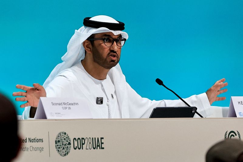 &copy; Reuters. سلطان الجابر رئيس مؤتمر كوب28 للمناخ يتحدث خلال مؤتمر صحفي في مؤتمر المناخ كوب 28 في دبي بتاريخ الرابع من ديسمبر كانون الأول 2023. تصوير: ثائر ال