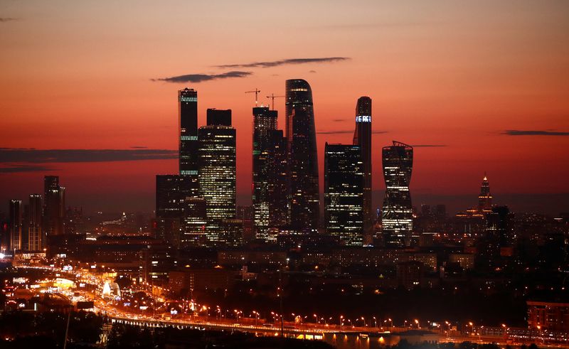 &copy; Reuters. The skyscrapers of the Moscow International Business Centre, also known as "Moskva-City", are seen just after sunset in Moscow, Russia July 12, 2018. Picture taken July 12, 2018. REUTERS/Christian Hartmann