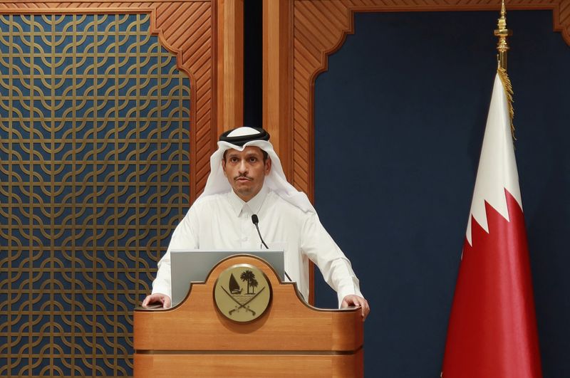 &copy; Reuters. رئيس الوزراء القطري الشيخ محمد بن عبد الرحمن آل ثاني خلال مؤتمر صحفي في الدوحة بتاريخ الخامس من نوفمبر تشرين الثاني 2023. تصوير: عماد كريدي- رو