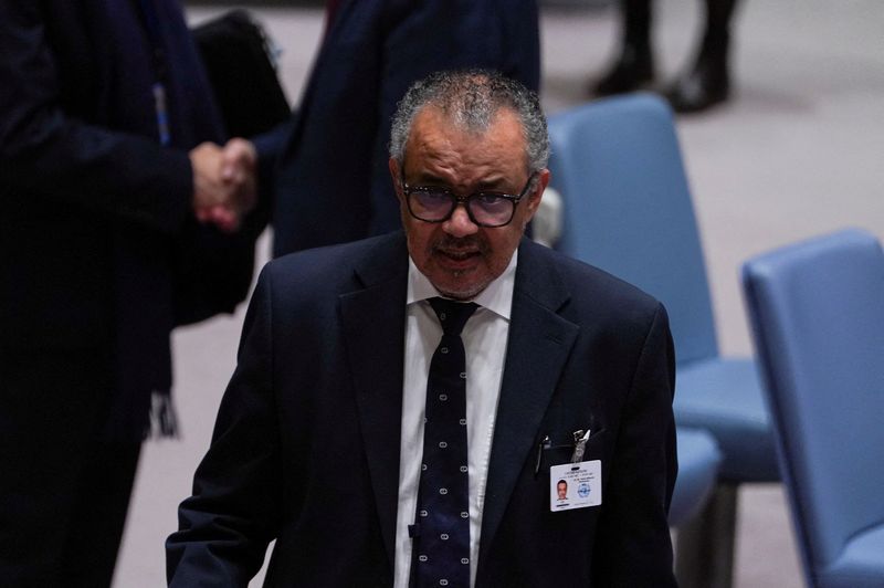 &copy; Reuters. المدير العام لمنظمة الصحة العالمية تيدروس أدهانوم جيبريسوس خلال اجتماع مجلس الأمن للأمم المتحدة يوم العاشر من نوفمبر تشرين الثاني 2023. تصوي