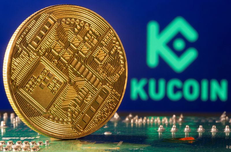 &copy; Reuters. Representation of cryptocurrency is seen in front of a Kucoin logo in this illustration taken on February 9, 2021. REUTERS/Dado Ruvic/Illustration/File Photo