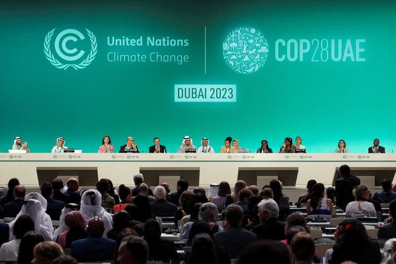 &copy; Reuters. سلطان أحمد الجابر رئيس مؤتمر الأمم المتحدة المعني بتغير المناخ (كوب28) خلال الجلسة العامة في دبي يوم الأربعاء. تصوير: عمرو الفقي - رويترز.


