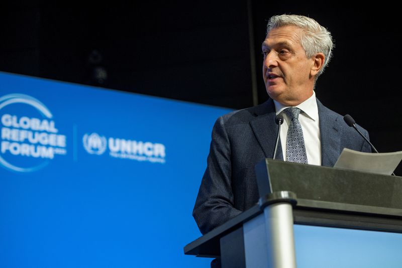 &copy; Reuters. Filippo Grandi, le Haut-Commissaire des Nations Unies pour les réfugiés, s'adresse à l'assemblée le jour de l'ouverture du Forum mondial sur les réfugiés, à Genève, en Suisse. /Photo prise le 13 décembre 2023/REUTERS/Jean-Guy Python 