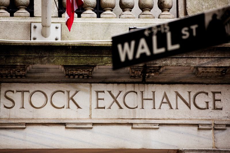 &copy; Reuters. FILE PHOTO: A street sign for Wall Street hangs in front of the New York Stock Exchange May 8, 2013. REUTERS/Lucas Jackso/File Photo
