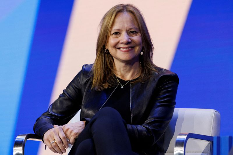 &copy; Reuters. FILE PHOTO: Mary Barra, Chair and CEO of General Motors Company, speaks at the 2022 Milken Institute Global Conference in Beverly Hills, California, U.S., May 2, 2022.  REUTERS/Mike Blake/File Photo