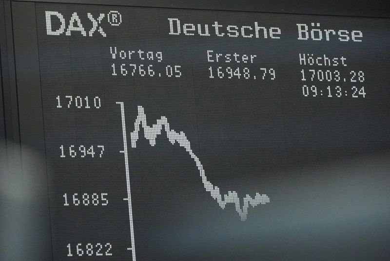 &copy; Reuters. Le graphique de l'indice boursier allemand DAX à la bourse de Francfort, en Allemagne. /Photo prise le 14 décembre 2023/REUTERS/Timm Reichert