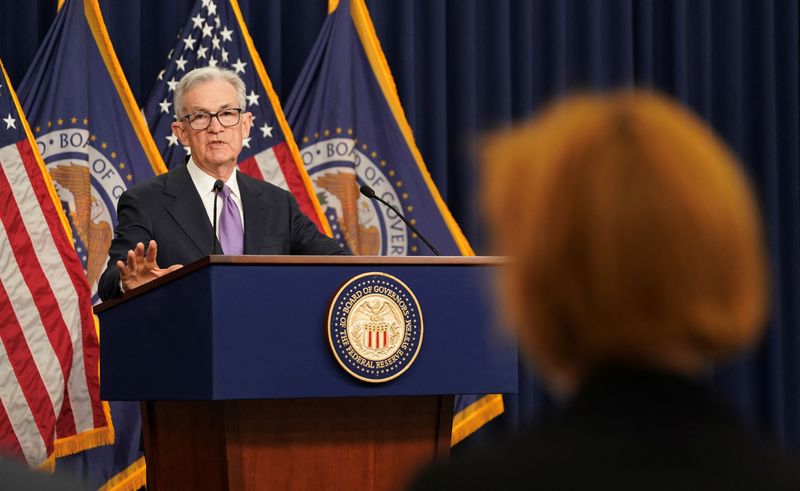 &copy; Reuters. Federal Reserve Board Chairman Jerome Powell speaks during a press conference following a closed two-day meeting of the Federal Open Market Committee on interest rate policy at the Federal Reserve in Washington, U.S., December 13, 2023. REUTERS/Kevin Lama