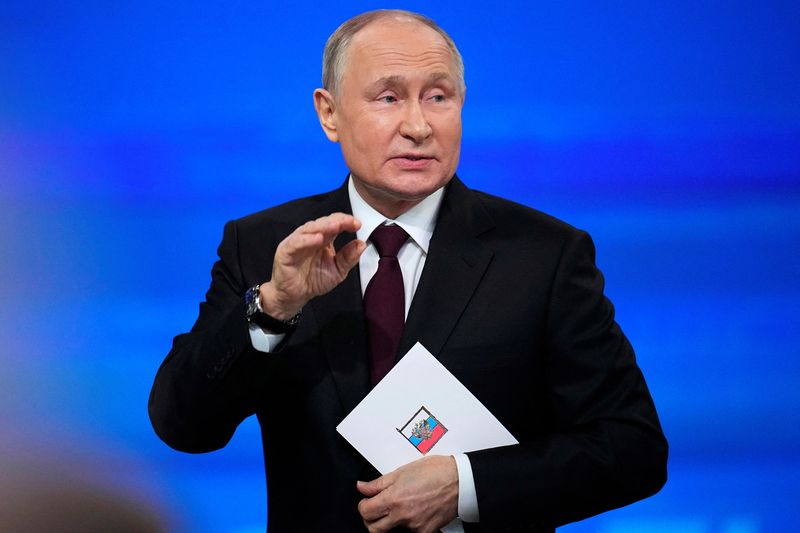 &copy; Reuters. Presidente da Rússia, Vladimir Putin, durante entrevista coletiva em Moscou
14/12/2023 Alexander Zemlianichenko/Pool via REUTERS
