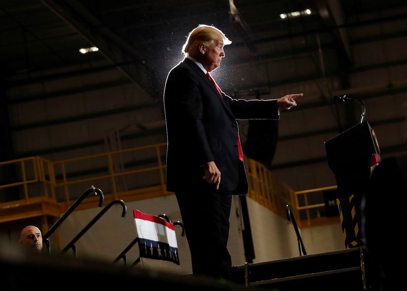 &copy; Reuters. United States President Donald Trump gestures during a campaign rally, ahead of midterm elections, at Pensacola International Airport in Florida, U.S., November 3, 2018. REUTERS/Carlos Barria/File Photo