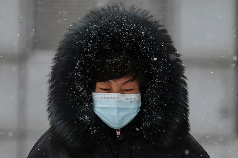 &copy; Reuters. Una mujer camina por una calle en medio de una nevada en Pekín, China, el 14 de diciembre de 2023. REUTERS/Tingshu Wang