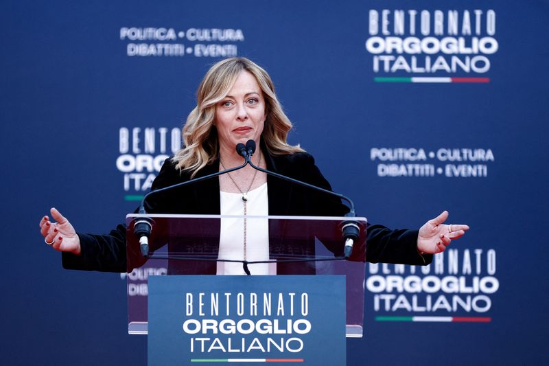 &copy; Reuters. FILE PHOTO: Italian Prime Minister Giorgia Meloni attends political festival Atreju organised by Brothers of Italy (Fratelli d'Italia) right-wing party, in Rome, Italy, December 16, 2023. REUTERS/Guglielmo Mangiapane/File Photo
