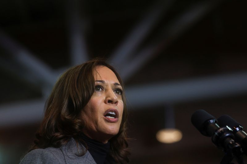 &copy; Reuters. U.S. Vice President Kamala Harris speaks during a campaign event for Virginia Democratic gubernatorial nominee and former governor Terry McAuliffe in Norfolk, Virginia, U.S. October 29, 2021. REUTERS/Leah Millis/File Photo