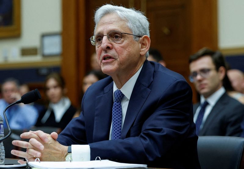 &copy; Reuters. FILE PHOTO: U.S. Attorney General Merrick Garland testifies before a House Judiciary Committee hearing on the "Oversight of the U.S. Department of Justice" on Capitol Hill in Washington, U.S., September 20, 2023. REUTERS/Evelyn Hockstein/File Photo