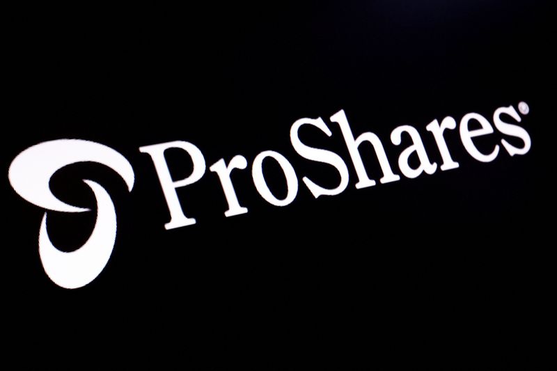 &copy; Reuters. FILE PHOTO: The logo for ProShares, the first Short Bitcoin Strategy ETF, is displayed on a screen on the floor of the New York Stock Exchange (NYSE) in New York City, U.S., June 27, 2022.  REUTERS/Brendan McDermid/File Photo