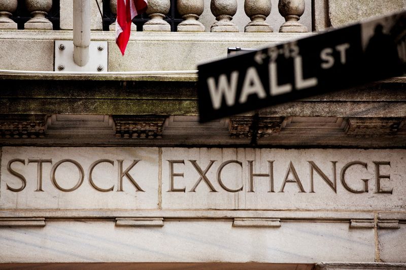 © Reuters. FILE PHOTO: A street sign for Wall Street hangs in front of the New York Stock Exchange May 8, 2013. REUTERS/Lucas Jackso//File Photo