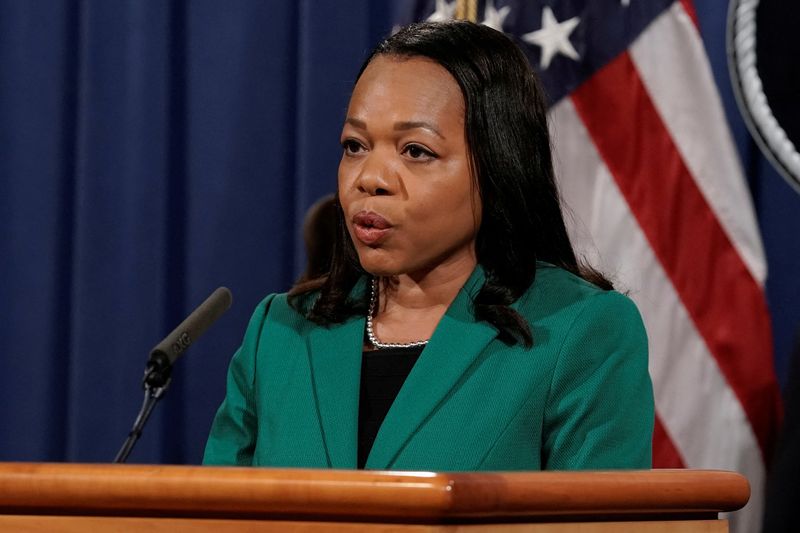 &copy; Reuters. FILE PHOTO: Kristen Clarke, assistant attorney general for civil rights, speaks during a news conference in 2021. REUTERS/Ken Cedeno/File Photo