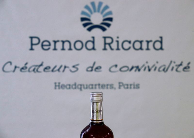 &copy; Reuters. FILE PHOTO: A logo is seen on a bottle of the Ricard aniseed-flavoured beverage displayed during French drinks maker Pernod Ricard news conference to announce the company annual results in Paris, France, August 29, 2018. REUTERS/Christian Hartmann/File Ph