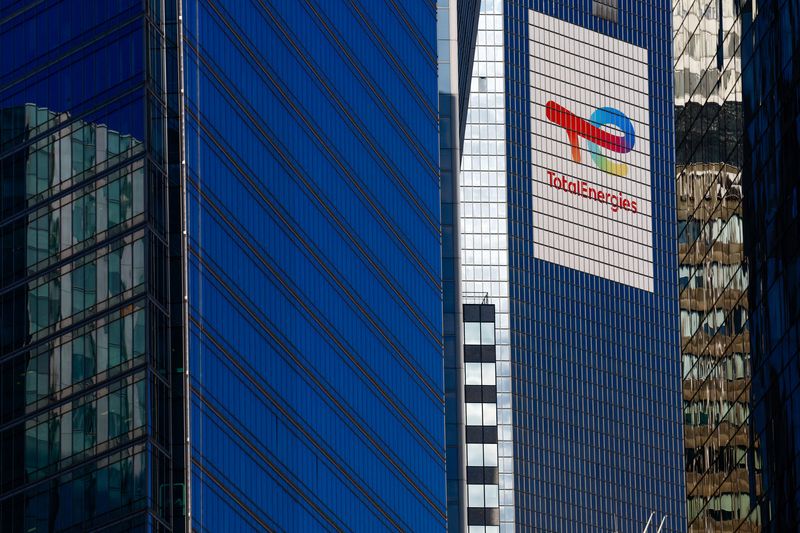 &copy; Reuters. FILE PHOTO: The logo of French oil and gas company TotalEnergies is seen at the company's headquarters skyscraper in the financial and business district of La Defense, near Paris, France September 14, 2023. REUTERS/Gonzalo Fuentes