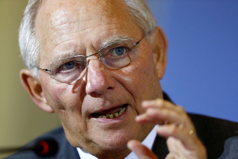 &copy; Reuters. FILE PHOTO: German Finance Minister Wolfgang Schaeuble gestures as he attends a meeting with Jens Weidmann, chief of Germany's Bundesbank, Anne Le Lorier, first deputy governor of the Banque de France, French Finance Minister Michel Sapin, French Economy 