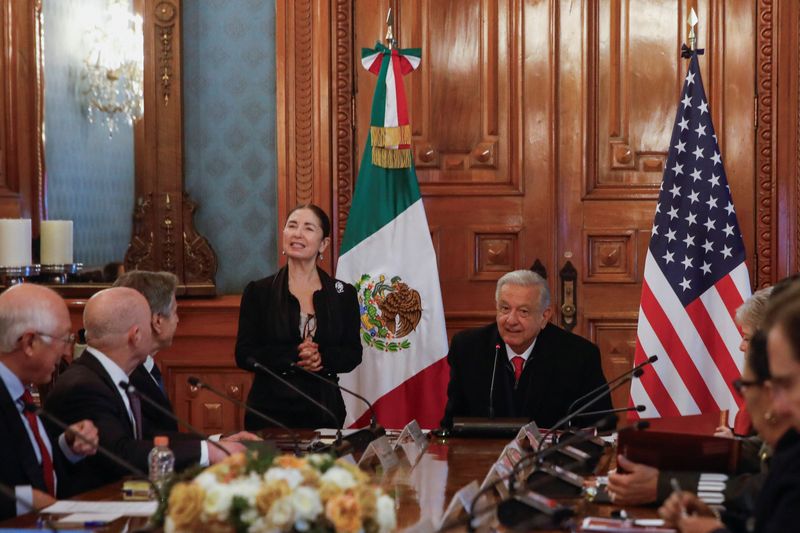 &copy; Reuters. U.S. Secretary of State Antony Blinken attends a meeting with Mexico's President Andres Manuel Lopez Obrador and U.S. Secretary of Homeland Security Alejandro Mayorkas to discuss migration amid concern about increased crossing at the U.S.-Mexico border, i