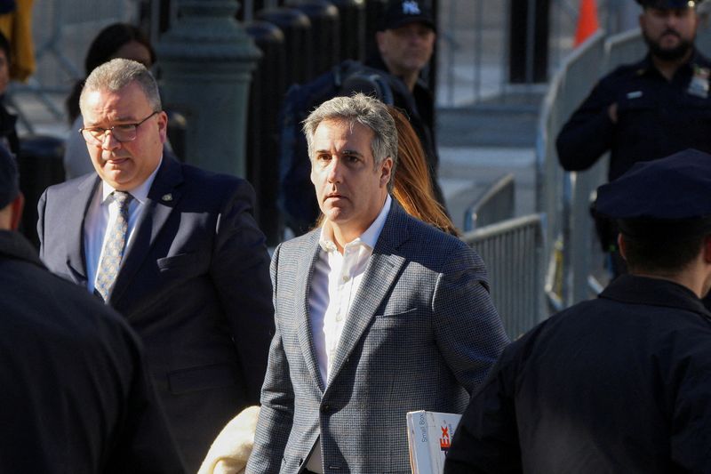 &copy; Reuters. Former attorney for former U.S. President Donald Trump, Michael Cohen, arrives the Trump Organization civil fraud trial, in New York State Supreme Court in the Manhattan borough of New York City, U.S., October 24, 2023. REUTERS/Jeenah Moon