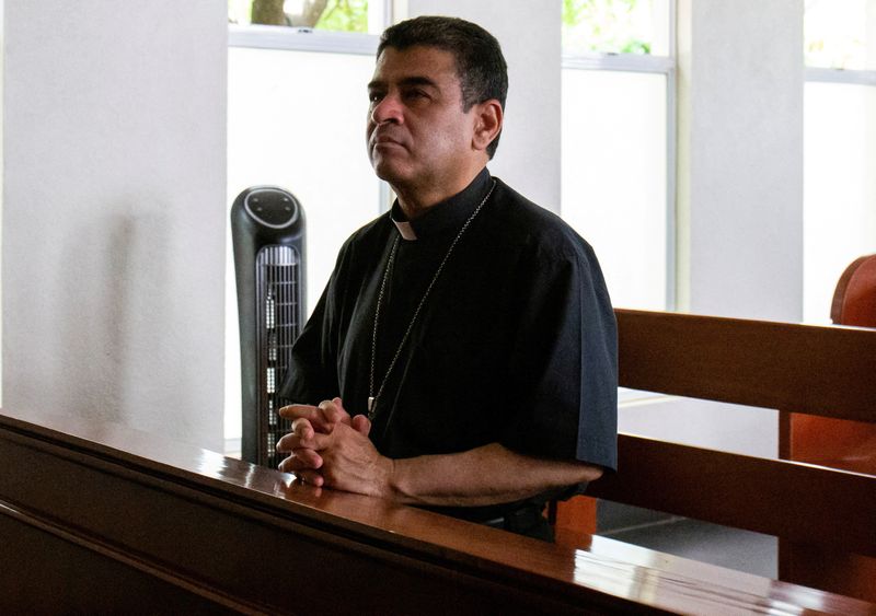 &copy; Reuters. FILE PHOTO: Rolando Alvarez, bishop of the Diocese of Matagalpa and a critic of the Nicaraguan President Daniel Ortega, shown praying at Managua's Catholic church where he was taking refuge, alleging he had been targeted by the police, in Managua, Nicarag