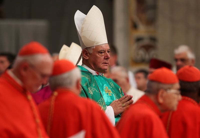 © Reuters. Newly elected cardinal Gerhard Ludwig Muller of Germany arrives during a consistory ceremony led by Pope Francis in Saint Peter's Basilica at the Vatican February 22, 2014.  REUTERS/Alessandro Bianchi/File Photo