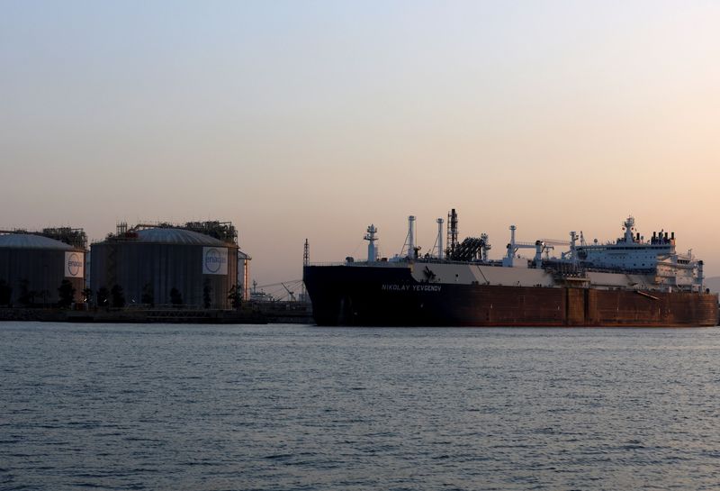 &copy; Reuters. FILE PHOTO: The Nikolay Yevgenov, a ship carrying Russian liquefied natural gas (LNG), is seen next to the terminal of Spanish gas grid operator Enagas ENAG.MC, at the port of Barcelona, Spain, June 4, 2022. REUTERS/Nacho Doce/File Photo