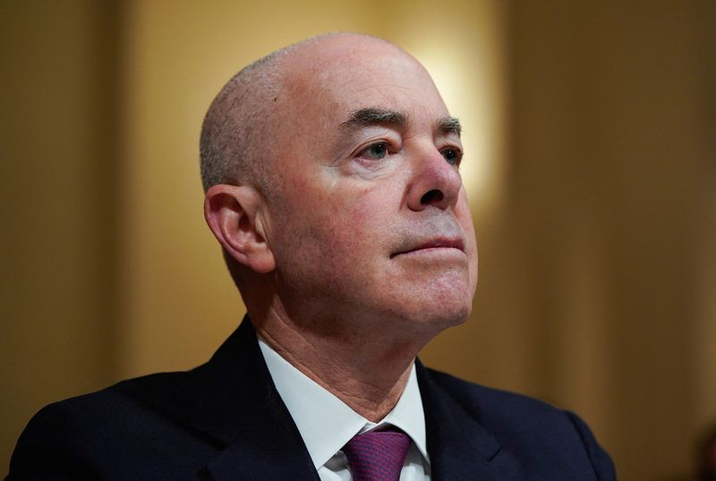 &copy; Reuters. FILE PHOTO: U.S. Homeland Security Secretary Alejandro Mayorkas attends a House Homeland Security Committee hearing examining worldwide threats to the U.S., on Capitol Hill in Washington, U.S., November 15, 2023. REUTERS/Elizabeth Frantz