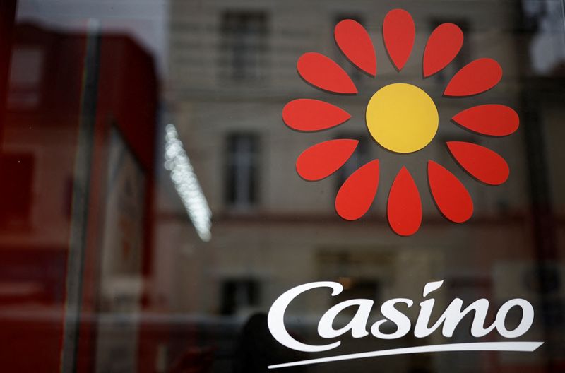 &copy; Reuters. A logo of French retailer?Casino?is pictured outside a?Casino?supermarket in Nantes, France, May 10, 2023. REUTERS/Stephane Mahe