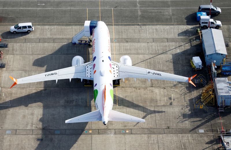 &copy; Reuters. Une photo aérienne montre un avion Boeing 737 MAX 9 cloué au sol à Boeing Field à Seattle, Washington, États-Unis. /Photo prise le 21 mars 2019/REUTERS/Lindsey Wasson