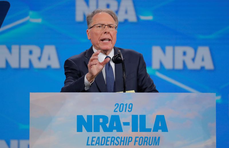 &copy; Reuters. Wayne LaPierre, executive vice president and CEO of the National Rifle Association (NRA) speaks at the NRA annual meeting in Indianapolis, Indiana, U.S., April 26, 2019.    REUTERS/Lucas Jackson/ File Photo