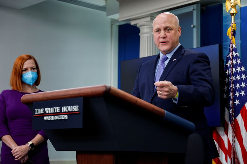 &copy; Reuters. White House Senior Advisor & Infrastructure Act Implementation Coordinator Mitch Landrieu joins Press Secretary Jen Psaki for the daily press briefing at the White House in Washington, U.S., January 18, 2022.  REUTERS/Jonathan Ernst/ File Photo