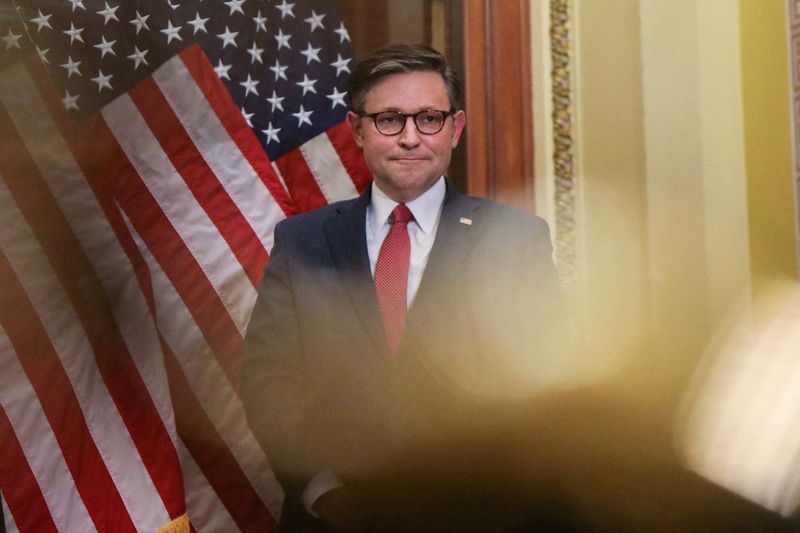 © Reuters. House Speaker Mike Johnson (R-LA) meets with the Ambassador of Taiwan, Alexander Yui (not pictured), at the U.S. Capitol in Washington, U.S., January 9, 2024. REUTERS/Anna Rose Layden