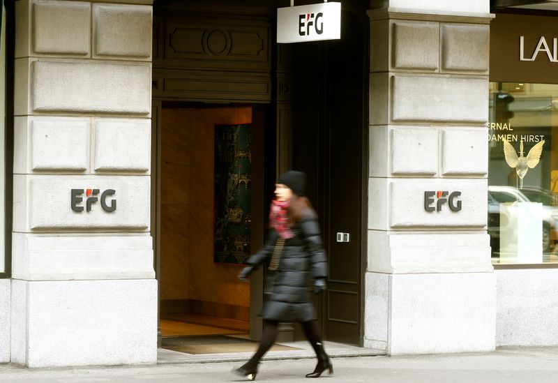 &copy; Reuters. The logo of EFG International bank is seen at its headquarters in Zurich, Switzerland February 28, 2018.  REUTERS/Arnd Wiegmann/File Photo