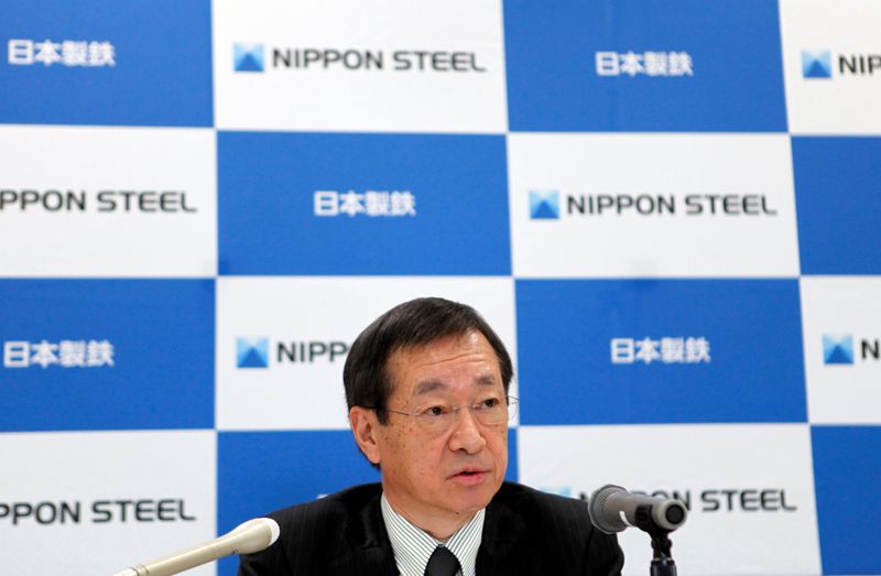&copy; Reuters. FILE PHOTO: Nippon Steel Corp. next president Eiji Hashimoto speaks during a media round-table in Tokyo, Japan March 18, 2019. Picture taken March 18, 2019.  REUTERS/Yuka Obayashi/File Photo