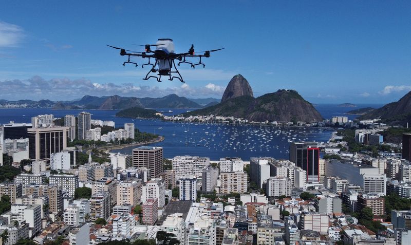 © Reuters. A drone for aerial seeding used for a reforestation project is pictured, in Rio de Janeiro, Brazil January 5, 2024. Rodrigo Paiva/MORFO Brasil Unipessoal/Handout via REUTERS
