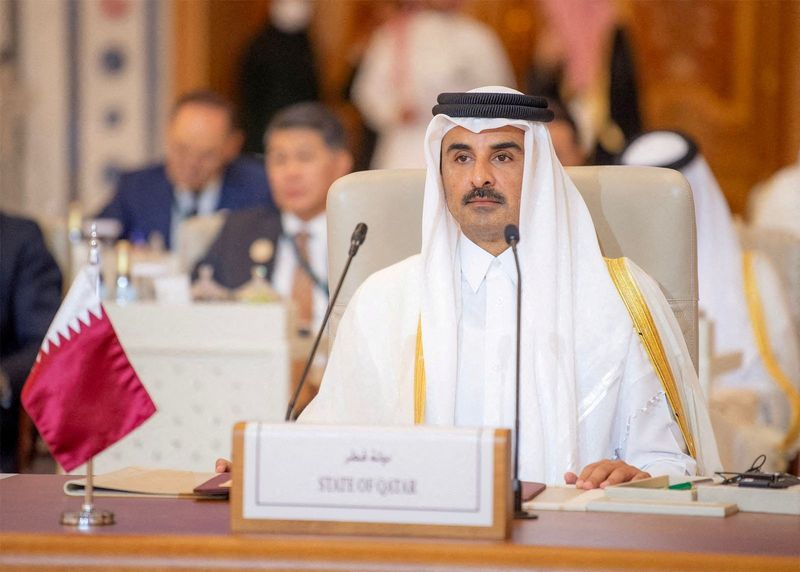 &copy; Reuters. أمير قطر الشيخ تميم بن حمد آل ثاني خلال مؤتمر في الرياض يوم 11 نوفمبر تشرين الثاني 2023. صورة لرويترز من وكالة الأنباء السعودية.