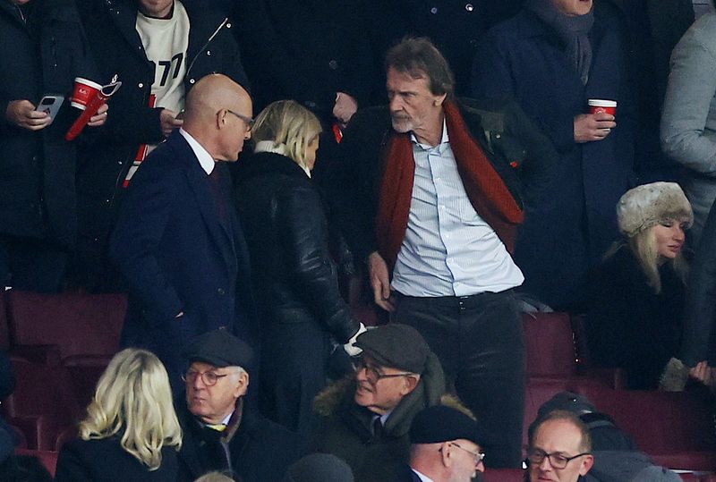&copy; Reuters. Soccer Football - Premier League - Manchester United v Tottenham Hotspur - Old Trafford, Manchester, Britain - January 14, 2024 Manchester United co owner Jim Ratcliffe is seen in the stands before the match REUTERS/Carl Recine