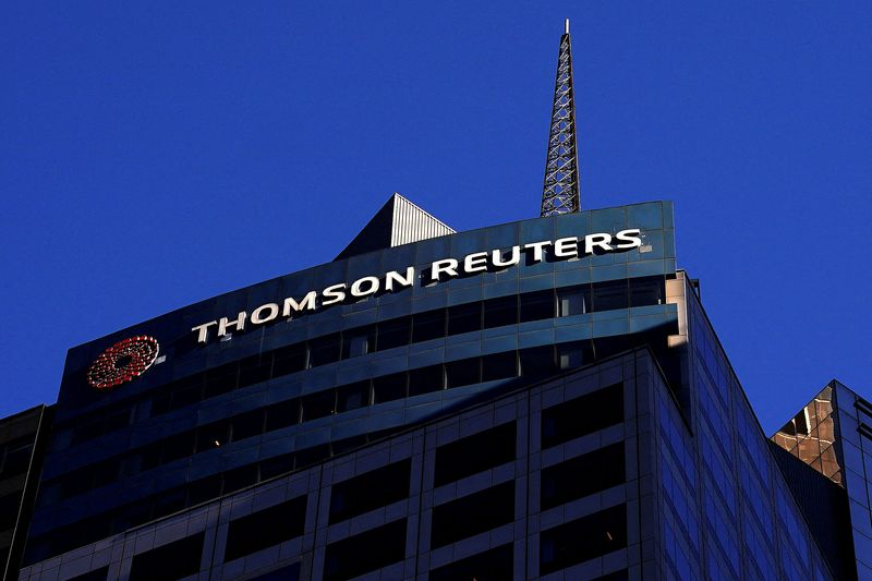 &copy; Reuters. FILE PHOTO: The Thomson Reuters logo is pictured on a building in the Manhattan borough of New York City, New York, U.S. November 16, 2021. REUTERS/Carlo Allegri/File Photo