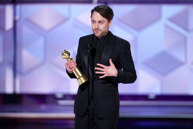 &copy; Reuters. FILE PHOTO: Kieran Culkin accepts the award for Best Performance by a Male Actor in a Television Series Drama for "Succession" at the 81st Golden Globe Awards held at the Beverly Hilton Hotel in Beverly Hills, California, U.S., on January 7, 2024.   Rich 