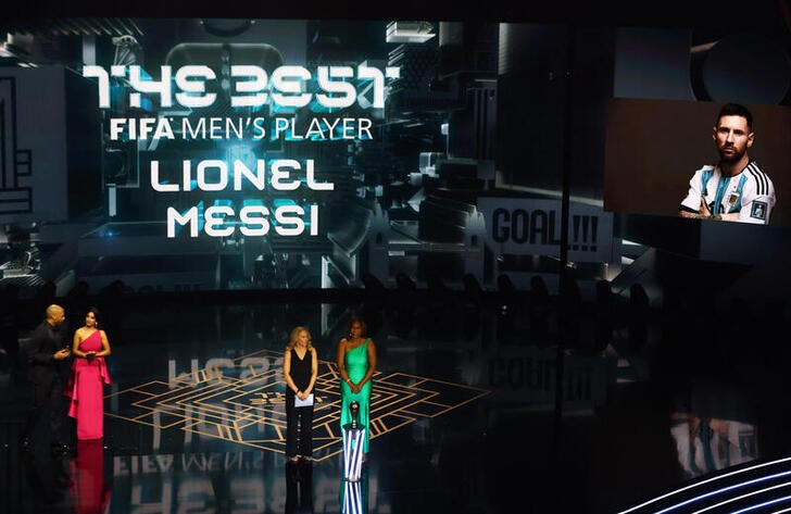 © Reuters. Ene 15, 2024
Foto del lunes del anuncio de que Lionel Messi ganó el premio The Best de la FIFA en un acto en Londres
REUTERS/Andrew Boyers