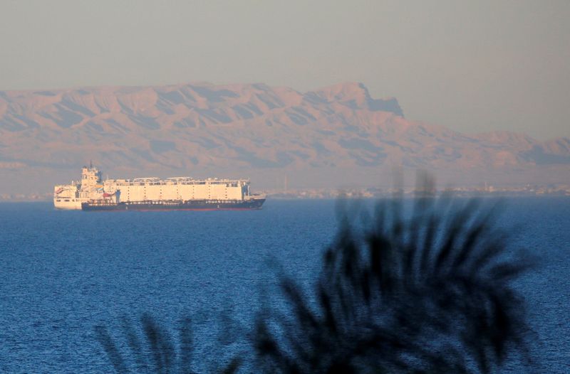 &copy; Reuters. FILE PHOTO: Container ships sail across the Gulf of Suez towards the Red Sea before entering the Suez Canal, in El Ain El Sokhna in Suez, east of Cairo, Egypt, March 17, 2018. Picture taken March 17, 2018. REUTERS/Amr Abdallah Dalsh/File Photo 